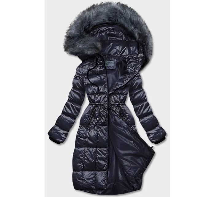Tmavomodrá dámska metalická zimná bunda (B8073-3) Tmavomodrá dámska metalická zimná bunda (B8073-3)