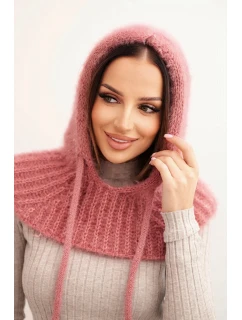 Dámska čiapka s kapucňou s jemným vzorom a šnúrkami tmavoružová