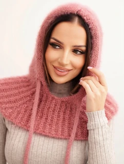 Dámska čiapka s kapucňou s jemným vzorom a šnúrkami tmavoružová