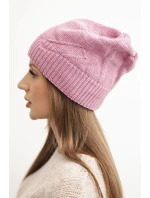 Dámská zimní čepice s vlnou a žebrovaným vzorem model 21783077 tmavě růžová - K-Fashion