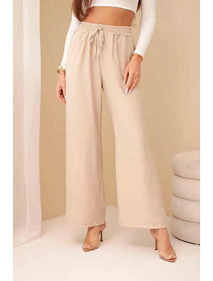 Široké nohavice z viskózy tmavobéžovej farby