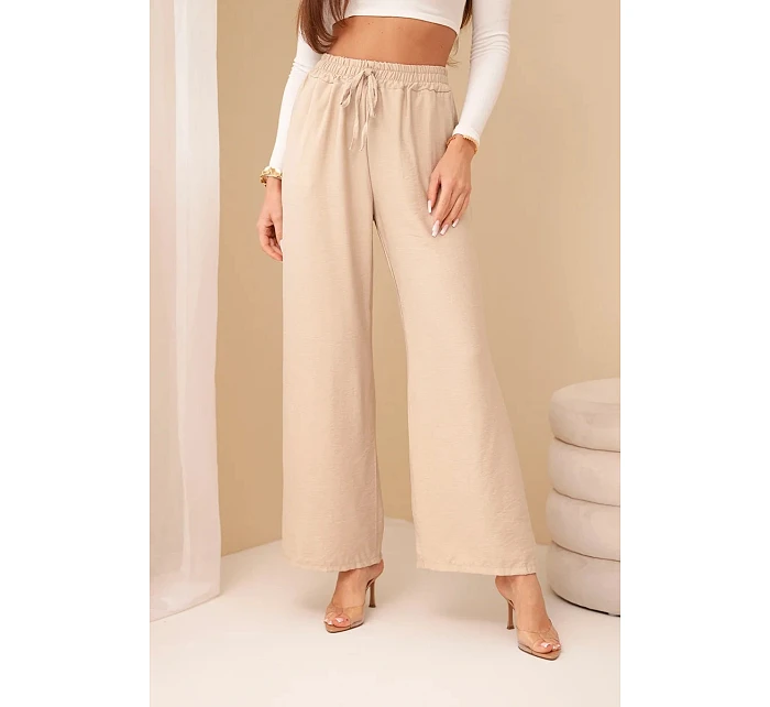 Široké nohavice z viskózy tmavobéžovej farby