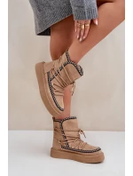 Śniegowce Damskie Z Haftem Na Platformie Brązowe Naleris