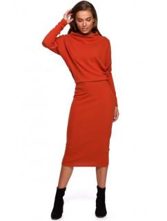 model 18003048 Pletené šaty s přeloženým výstřihem červené - STYLOVE