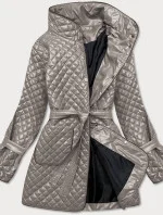 Prešívaná dámska bunda vo farbe cappuccino s opaskom (7262)