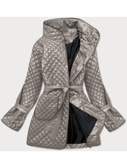 Prešívaná dámska bunda vo farbe cappuccino s opaskom (7262)