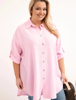 Dámske tričko z viskózy v nadmernej veľkosti s dlhším zadným dielom Candy Pink