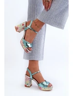 Dámské sandály na podpatku s květinami D&A model 21660335 modré - S.Barski