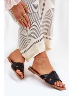 Płaskie Klapki Damskie Z Przeplatającymi Się Paskami Czarne Selaenor Płaskie Klapki Damskie Z Przeplatającymi Się Paskami Czarne Selaenor