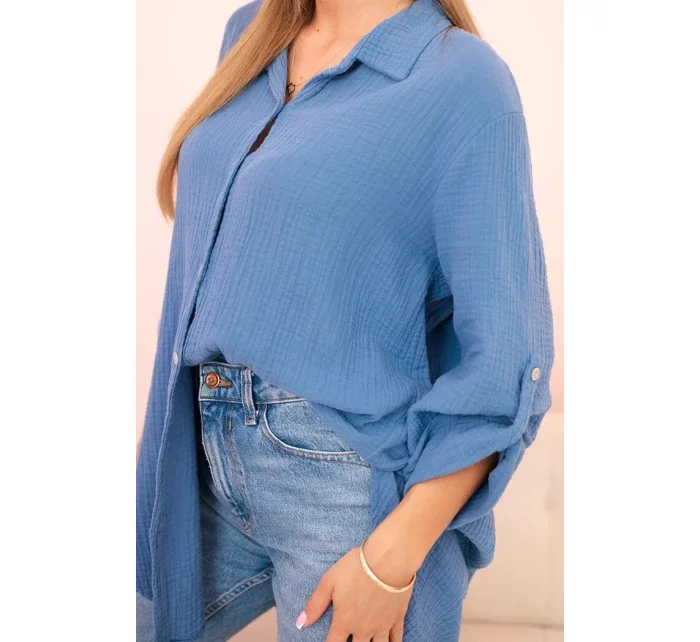 Bavlnená mušelínová oversize košeľa tmavý denim