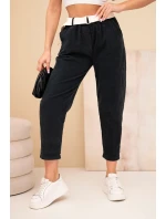 Dámske manšestrové nohavice s opaskom čierne Dámske manšestrové nohavice s opaskom čierne
