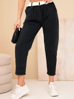 Dámské model 22010226 kalhoty s páskem černé - K-Fashion