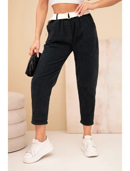 Dámske manšestrové nohavice s opaskom čierne Dámske manšestrové nohavice s opaskom čierne