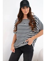 Dámská bavlněná pruhovaná halenka s krátkým rukávem černá