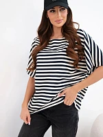 Dámska bavlnená pruhovaná blúzka s krátkymi rukávmi čierna