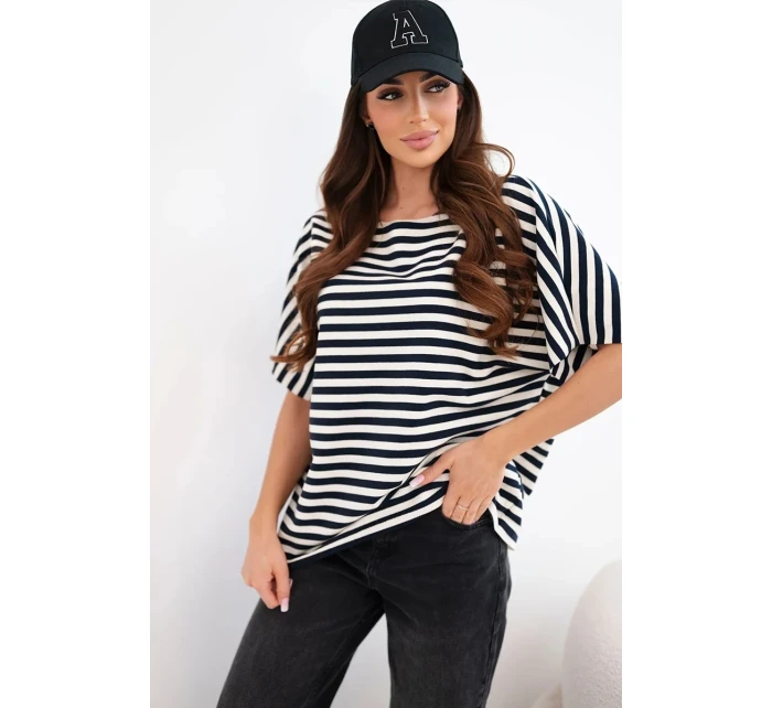 Dámská bavlněná pruhovaná halenka s krátkým rukávem černá