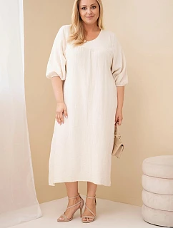 Dámské šaty Plus Size z  s výstřihem do V béžová model 22141084 - K-Fashion