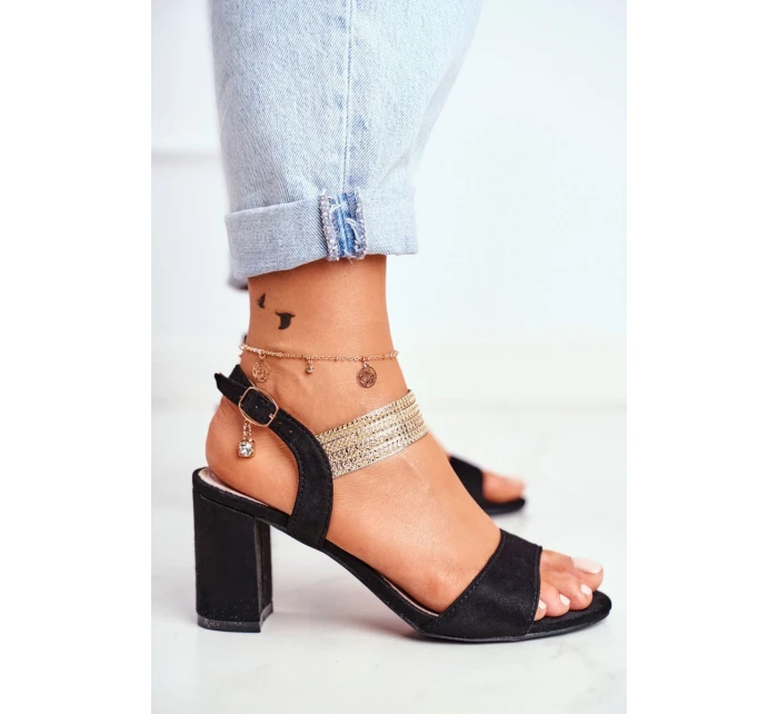 Sandały Damskie Na Słupku Zamszowe Czarne Enjoy Sandały Damskie Na Słupku Zamszowe Czarne Enjoy
