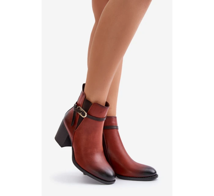 Dámské boty na podpatku s a páskem hnědé model 21674038 - Boto