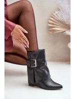 Botki Na Koturnie Z Wywiniętą Cholewką I Klamrą Czarne Vortinia Botki Na Koturnie Z Wywiniętą Cholewką I Klamrą Czarne Vortinia