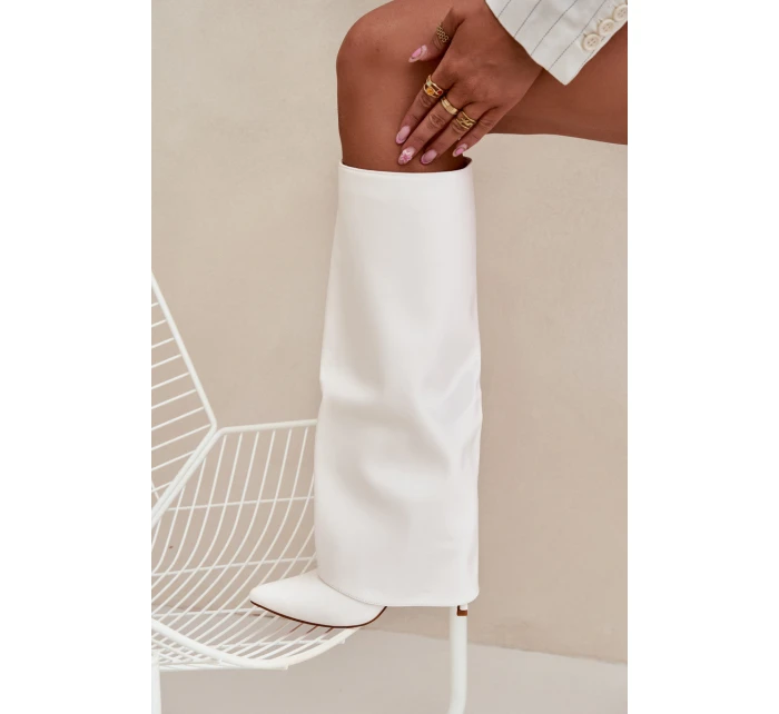 Ocieplane Kozaki Na Szpilce Z Wywiniętą Cholewką Białe Tamonia Ocieplane Kozaki Na Szpilce Z Wywiniętą Cholewką Białe Tamonia