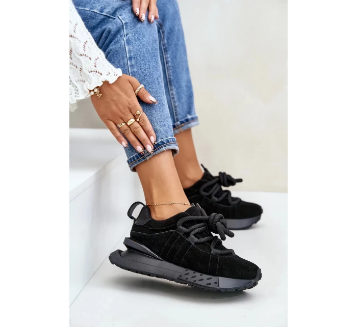 Semišové dámske tenisky na platforme s hrubým šnurovaním Artiker Black Semišové dámske tenisky na platforme s hrubým šnurovaním Artiker Black