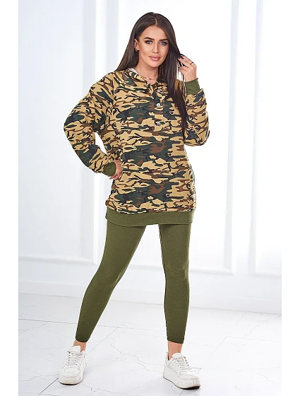 3dílná souprava  top a legíny khaki + béžová model 18970347 - K-Fashion