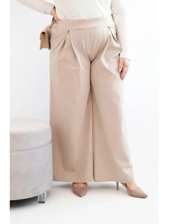Dámske plus veľkosť široké nohavice s líhaním tmavá béžová