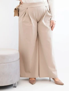 Dámske plus veľkosť široké nohavice s líhaním tmavá béžová