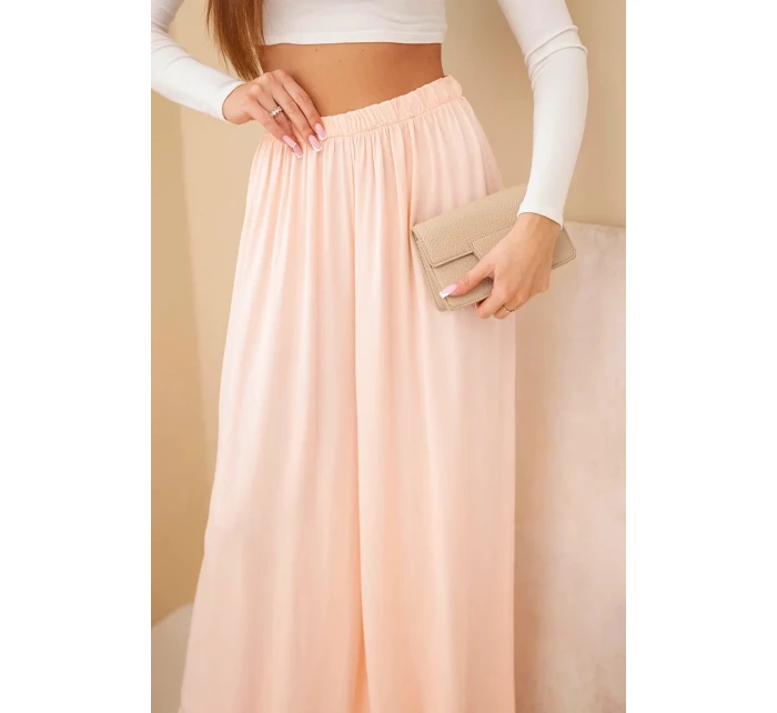 Dámske viskózové široké nohavice s elastickým pásom marhuľová