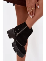 Skórzane Botki Damskie Z Wywiniętą Cholewką Maciejka 07145-01 Czarne