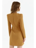 M755 Šaty s modelovacím prešívaním - škorica