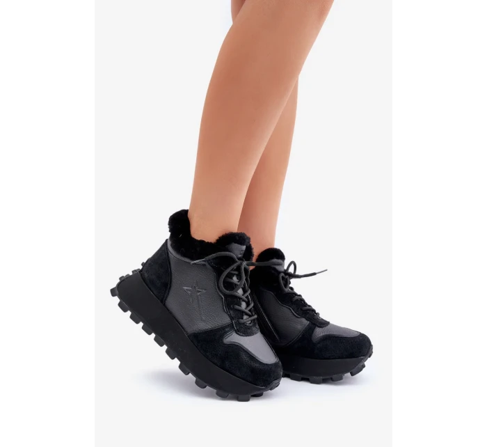 Dámske kožené tenisky s kožušinou na platforme Big Star OO274A329 black Dámske kožené tenisky s kožušinou na platforme Big Star OO274A329 black