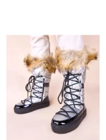 Dámske snehové topánky AT001 Silver with black - CHIC shoes