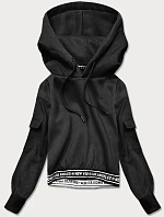 Krátka čierna dámska tepláková mikina so sťahovacími lemami (26030)