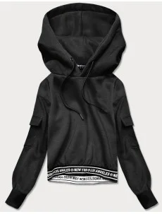 Krátka čierna dámska tepláková mikina so sťahovacími lemami (26030)