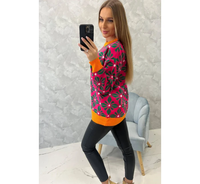 Svetr s geometrickým motivem fuchsiový