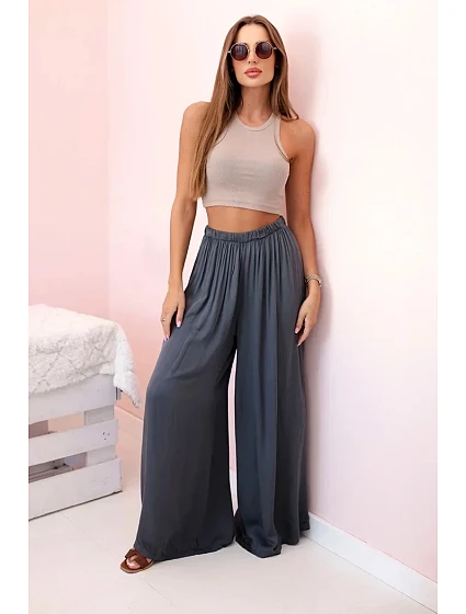 Široké dámské kalhoty s elastickým pasem grafit