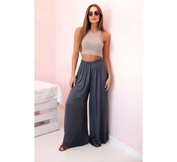 Dámske široké viskózové nohavice s elastickým pásom graphite Dámske široké viskózové nohavice s elastickým pásom graphite