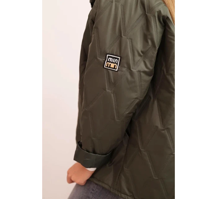 Dámska prešívaná bunda s kapucňou khaki