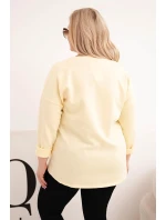 Dámská mikina Plus Size s nápisem a výstřihem do V žlutá
