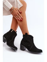 Zazoo 3426 Damskie Zamszowe Botki Kowbojki Czarne