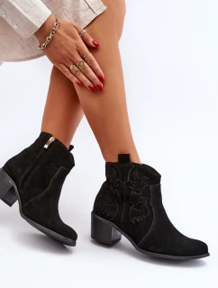 Zazoo 3426 Damskie Zamszowe Botki Kowbojki Czarne