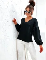 Elegantná dámska čierna blúzka s ozdobnými rukávmi (698) Elegantná dámska čierna blúzka s ozdobnými rukávmi (698)