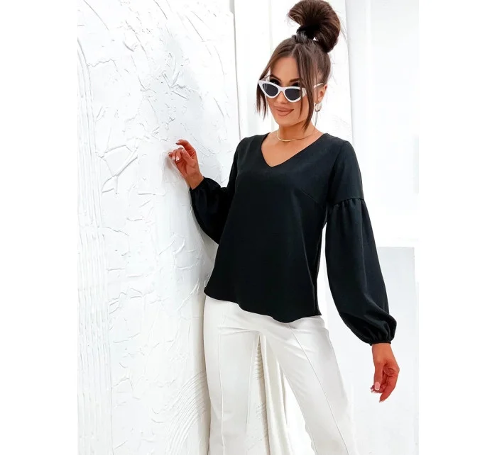 Elegantná dámska čierna blúzka s ozdobnými rukávmi (698) Elegantná dámska čierna blúzka s ozdobnými rukávmi (698)