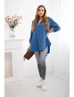Bavlnená mušelínová košeľa Plus Size Dark Denim Bavlnená mušelínová košeľa Plus Size Dark Denim