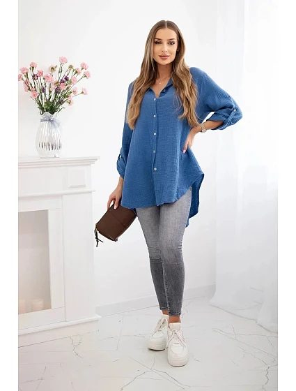 Bavlněná mušelínová košile Plus Size model 21946879 denim - K-Fashion