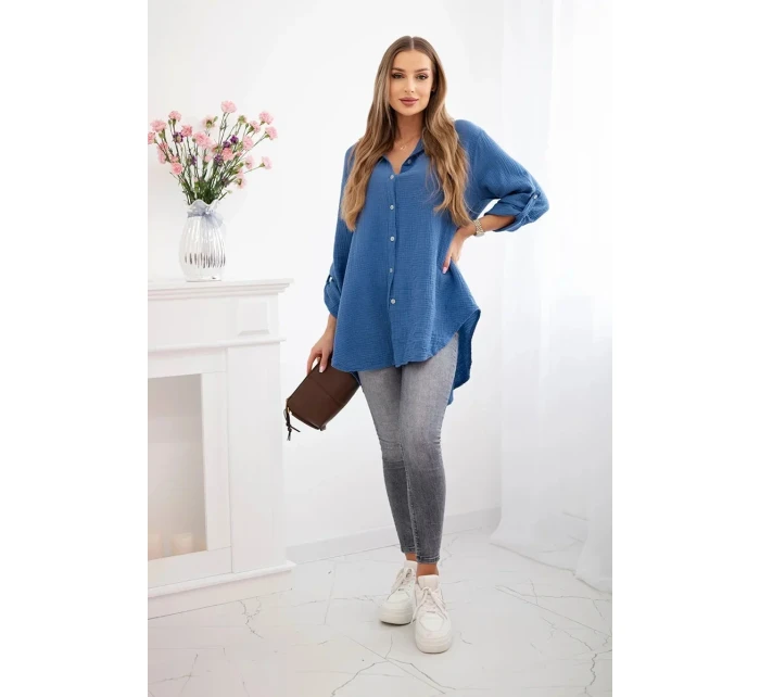 Bavlnená mušelínová košeľa Plus Size Dark Denim Bavlnená mušelínová košeľa Plus Size Dark Denim