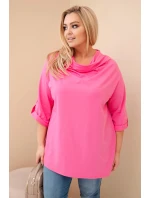 Dámská blůza Plus Size s bavlnou volného střihu s vodním výstřihem světle růžová Dámská blůza Plus Size s bavlnou volného střihu s vodním výstřihem světle růžová