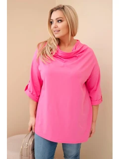Dámská blůza Plus Size s bavlnou volného střihu s vodním výstřihem světle růžová
